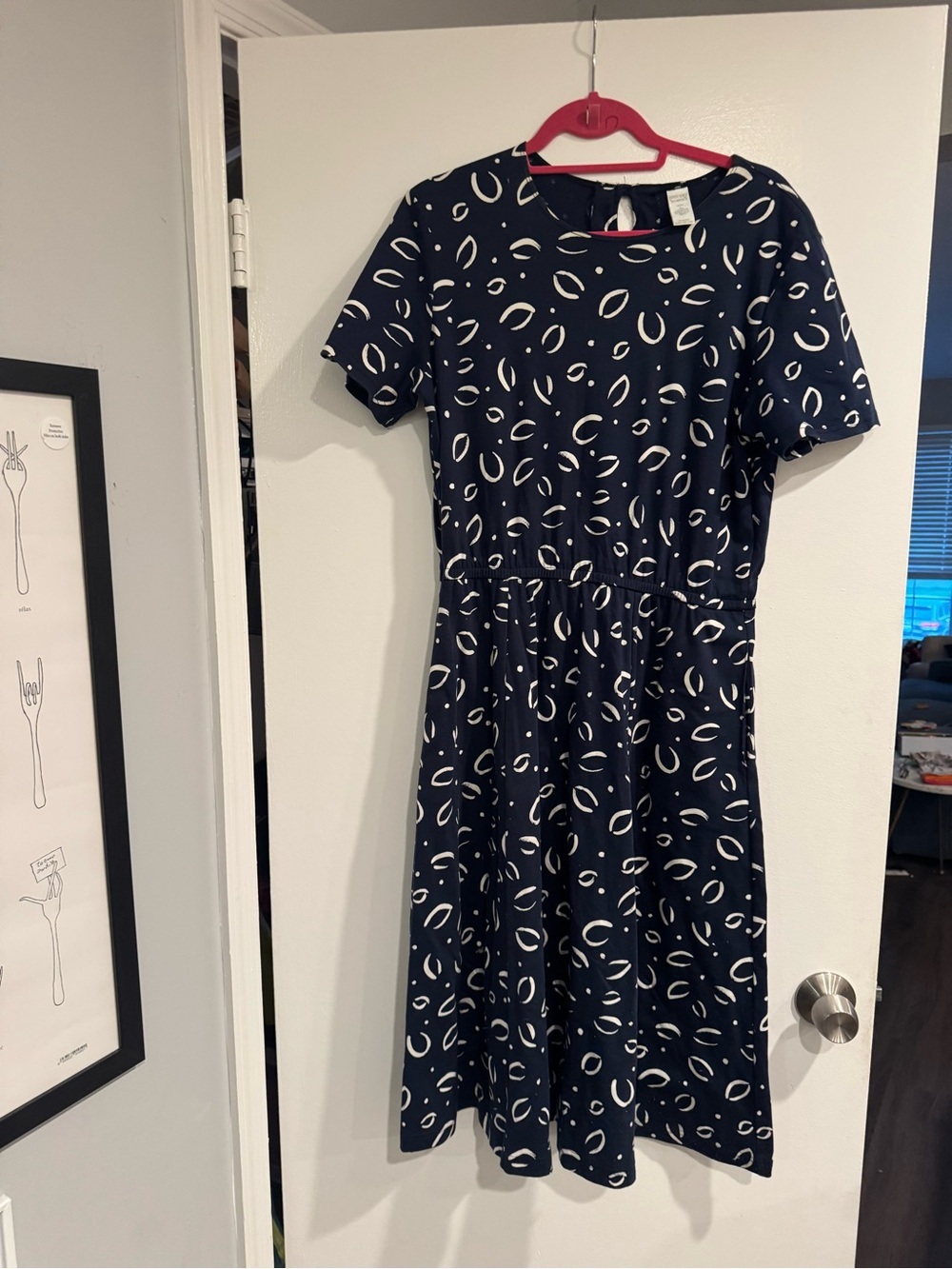 Vintage Lands' End Navy Short-Sleeve Midi Dress 100% cotton